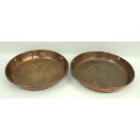 A pair of George IV copper weighing pans, 'Robinson Maker Liverpool', 'Customs Dublin 1823', 25.5cm