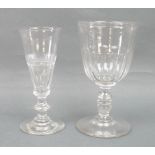 A set of six Victorian semi fluted wine goblets, raised on a triple knop stem and conical foot,