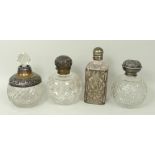 A Hobnail cut sent bottle with silver mount and floral embossed lid, Birmingham 1914, another