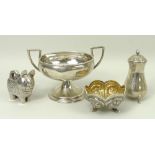 A quantity of silver and white metal wares, comprising; a Chinese cat with detachable head, an