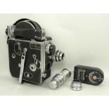 A Paillard Bolex H16-F25 Cine-Camera, with accessories including coloured glass lenses, in a fitted