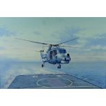 John Pettitt (20th century): 'HMS Iron Duke and Lynx helicopter', oil on board, signed and dated