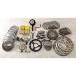 A quantity of early Mini car parts including drive shaft couplings, early pattern, Lucas head