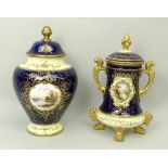 A Coalport porcelain vase and pierced cover, early 20th century, of baluster form, reserve painted
