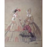 Celestin Deshayes (French, 19th century): a pair of Victorian ladies fashion designs, pencil and