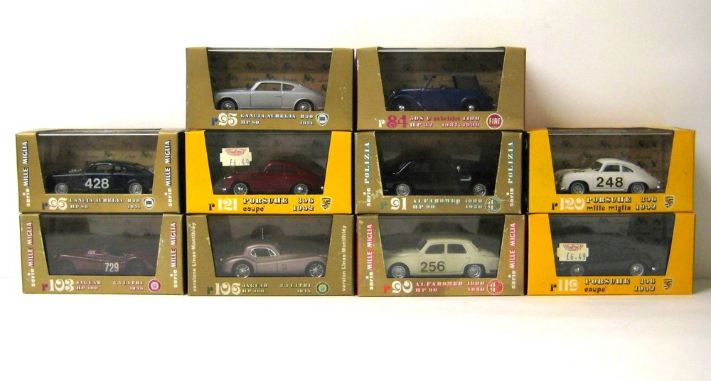 A quantity of Brumm scale models, comprising; two Alfa Romeo HP90 1950, two Porsche Coupes 1952,