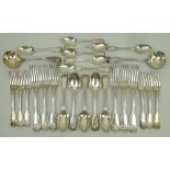 A quantity of Victorian silver flatware decorated in the 'Fiddle and Shell' pattern, crest