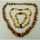 A string of tri-colour amber, with butterscotch, honey and treacle rough cut amber beads, 54cm,