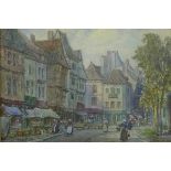 James W Milliken (1887-1930): a Continental market scene, watercolour, signed lower right, 16 by