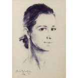 Boris Pastoukhoff (1894-1974): a portrait of a young woman, monochrome pen and watercolour, signed