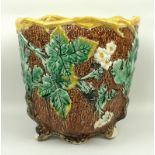 A Fielding majolica jardiniere, late 19th century, moulded with blackberries and oak leaves against