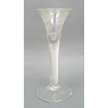 A George III Jacobite type wine glass, circa 1760, the drawn trumpet shaped bowl engraved with a
