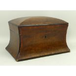 A Victorian burr walnut, satinwood cross banded and ebony line inlaid tea caddy of domed and