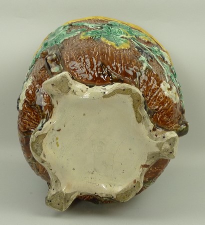 A Fielding majolica jardiniere, late 19th century, moulded with blackberries and oak leaves against - Image 4 of 4