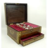 A George IV rosewood and brass inlaid travel box, lock plate stamped Carman, 114 Newgate Street,