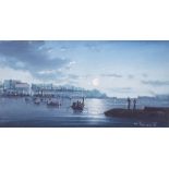 D'Esposito: Valetta Harbour by moonlight, watercolour, signed lower right, with title verso 'Custom
