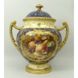 A Coalport porcelain pot pourri vase and cover, with inner lid, early 20th century, of twin