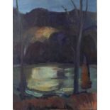 Violet Fuller (British 1920-2008): lake scene, oil on canvas, signed lower right, 61 by 46cm.