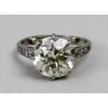 A 4.28ct diamond solitaire and platinum ring, old English brilliant-cut diamond, clarity VS, colour
