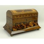 A Victorian Tunbridgeware burr yew wood and rosewood twin division domed tea caddy decorated to the