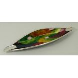 A Bagues Masriera silver and enamel ashtray, early 20th century, of boat form, decorated in