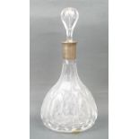 A German cut glass decanter, with an 800 grade silver collar, with original stopper, 33cm high.