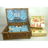 A Whittard of Chelsea Tea for Two painted with cats, boxed, and a Brexton picnic hamper.