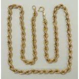 A 9ct gold rope twist neck chain on a bolt ring clasp, 13.1g.