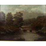 Cotman (British, 19th century): Cattle watering in a mountainous landscape, oil on board,