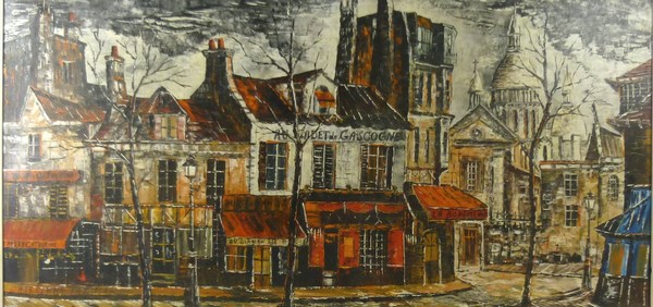 Caseriano (Spanish?) Montmartre, a street scene, oil on canvas, signed lower left and dated 1966,