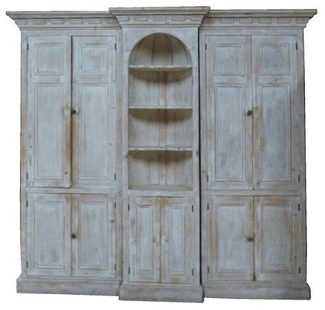A Georgian pine lime washed breakfront cabinet, - Image 2 of 5