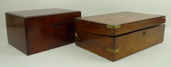 A Victorian rosewood writing slope with fitted interior, brass bound corner and escutcheon, - Image 2 of 2