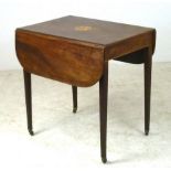 A Georgian mahogany and inlaid drop leaf table, with fan inlay to the surface,