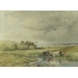 Walter Henry Pigott (19th century): cattle drinking at a stream, watercolour, signed lower left, 24.