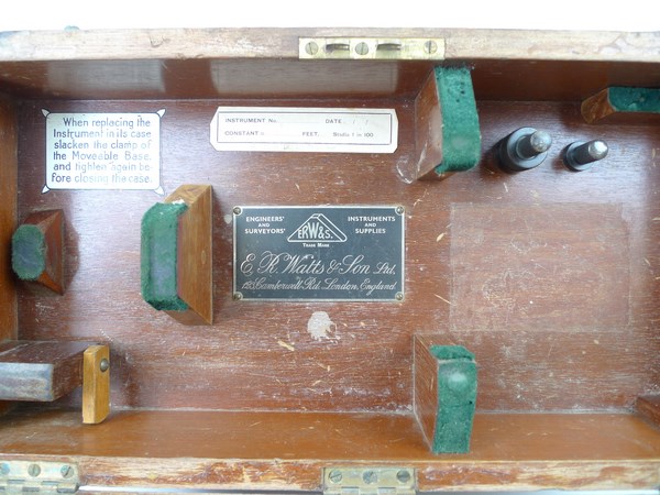 An E R Watts theodolite on a tripod case, 35cm high, cased. - Image 3 of 5