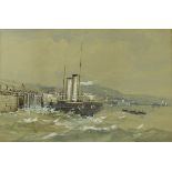 English School (19th century): Paddle steamers in a choppy harbour, watercolour and bodycolour,