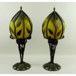 A pair of Galle style glass and cast metal table lamps, late 20th century, 57cm high.