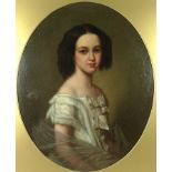 English School (early 19th century): half length portrait of a young lady in a white dress,