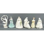 A group of Royal Worcester porcelain figures; comprising; The Wedding Day, Mothering Sunday, Serena,
