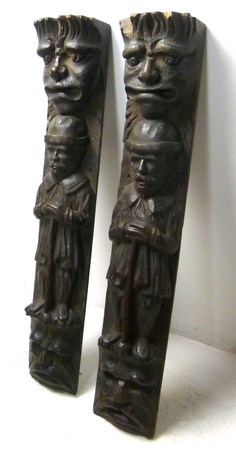 A pair of 18th century figural carvings,10 by 8 by 58cm high. - Image 2 of 3