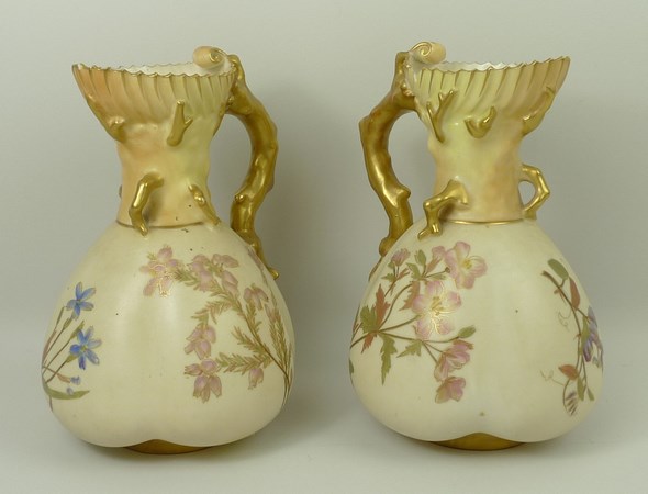 A pair of Royal Worcester blush ivory jugs, shape 1507, decorated with sprigs of spring flowers, - Image 2 of 4