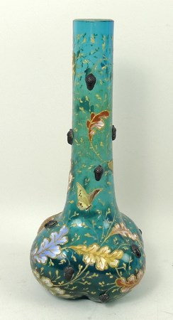 A Moser turquoise glass vase, late 19th century, of long necked, lobed form,