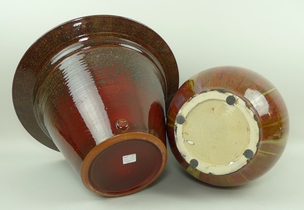 A Poole pottery pot, by Alan White, exterior red ground, interior brown ground, 37 by 24cm, - Image 2 of 2