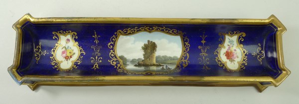 A Flight, Barr & Barr porcelain pen tray, reserve painted with 'Lough Water Castle, - Image 2 of 5