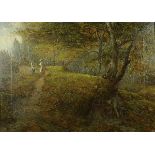 G Wright (19th century): two girls in a woodland, oil on canvas, signed lower left, dated 1882, 39.