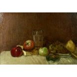 Attributed to Antoine Vollon (French, 1833-1900): Still life of fruit and a glass on a table,
