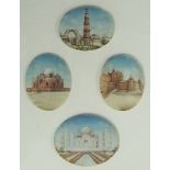 Indian architectural miniature paintings on ivory, 19th century, depicting the Taj Mahal,