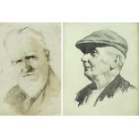 A 20th century black and white profile portrait of a gentleman with a cap, watercolour, 23 by 15,