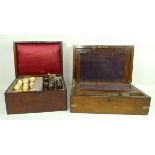 A Victorian rosewood writing slope with fitted interior, brass bound corner and escutcheon,