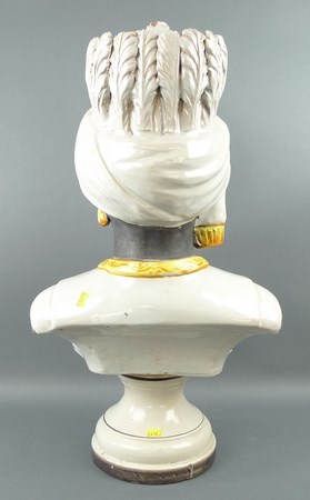 A pottery bust, 20th century, modelled as a Blackamore bust, on a pottery socle, 60cm high. - Image 2 of 2